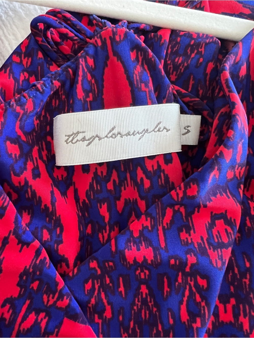 TBagslosangeles Bright Red and Blue Patterned Wrap Dress